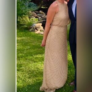 Adrianna Papell Beaded Champagne Maxi Dress